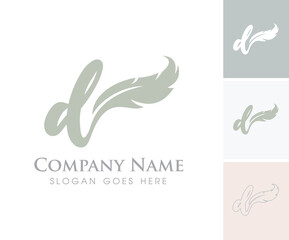 Feather Monogram Initial Letter D