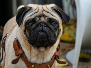 Obraz premium Cute pug close up, with teeth