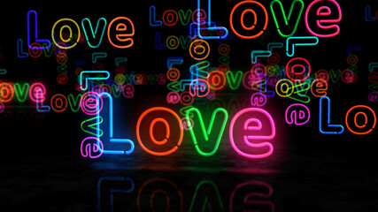 Love symbol neon light 3d illustration
