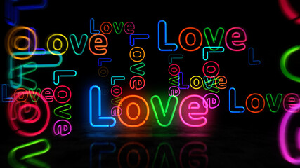 Love symbol neon light 3d illustration