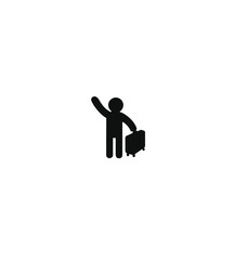 Cartoon man walks with suitcase. Travel, Autostop, Hitchhiking, Web icon, Sticker, Print for t shirts, applique