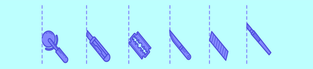 set of cut here cartoon icon design template with various models. vector illustration isolated on blue background