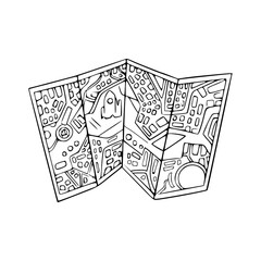 City map doodle icon. Vector hand drawn cartography isolated illustration.
