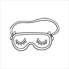 Sleeping mask doodle icon. Vector accessory for sleep at trip isolated sketch.