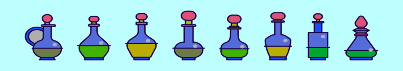 set of decanter cartoon icon design template with various models. vector illustration isolated on blue background
