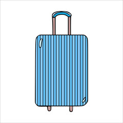 Cartoon blue suitcase for vacation. Vector isolated summer illustration.