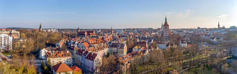 Panorama of Olsztyn - the old town - Cathedral, castle, garrison church, town hall, evangelical church