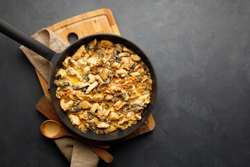 Chicken stroganoff - fried chicken fillet with mushrooms.