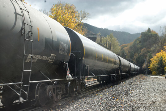 Petroleum tankers on rail.