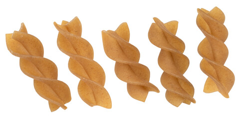 spiral fusilli pasta made from buckwheat isolated on white