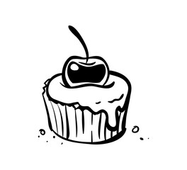 Cupcake or muffin hand drawn vector illustration