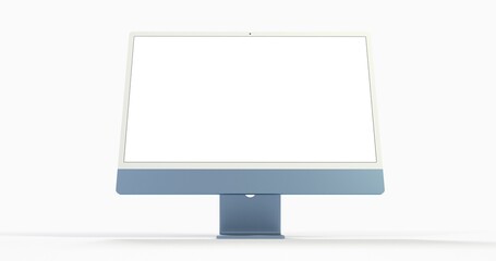 Computer display mock up with blank white screen. Stylish desktop computer mockup. 3d