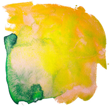 Yellow Green Watercolor Stain On White Background