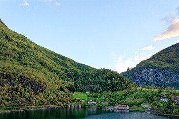 Fototapeta na wymiar Scenic view of Flam village- Norway