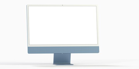 Realistic 3D Computer, with a white screen, isolated on a white background