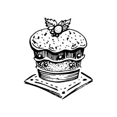 Cupcake or muffin hand drawn vector illustration