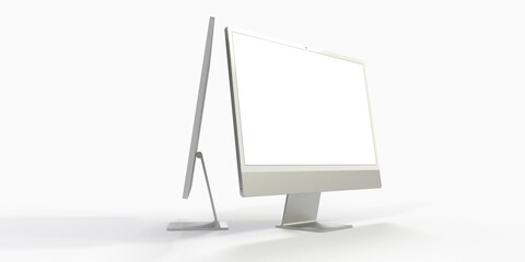 Computer display with blank white screen 3d.