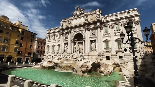 The Trevi Fountain in Rome without tourists during the covid-19 pandemic.