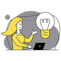 Business idea development. Startup. Digital Solutions Business Analytics and Planning. Business Marketing illustrations. Scene with women taking part in business activities. Modern Flat Trendy vector 