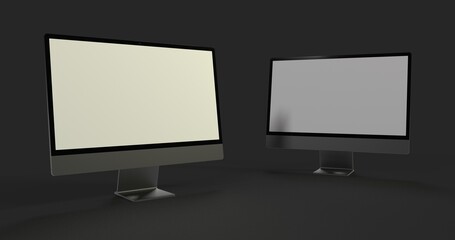 Computer display mock up with blank white screen. Stylish desktop computer mockup 3D