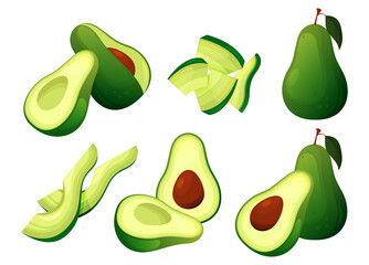 Avocado fruit set, vegan healthy and vitamin food