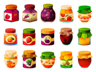 Jam vector set, canning or confiture in jar