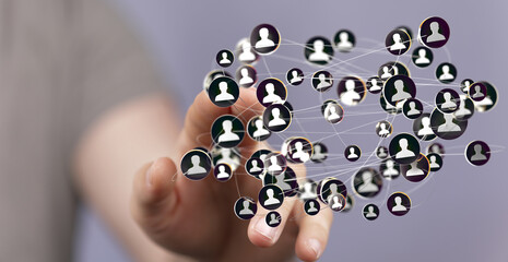 videoconference group of people talking in social network.Abstract technology group and data