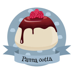 Panna cotta italian dessert. Colorful illustration in cartoon style.