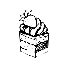 Piece of cake hand drawn doodle icon. Vector sketch illustration of sweet dessert pie with berry, isolated on white background