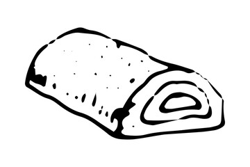 Apple strudel hand drawn doodle icon. Vector sketch illustration of sweet cake roll, isolated on white background