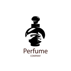 bottle of perfume, inside it, in a negative space, human hands