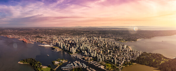 Downtown Vancouver, British Columbia, Canada. Aerial Panoramic View of the Modern Urban City,...