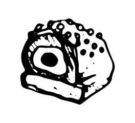 Piece of apple strudel hand drawn doodle icon. Vector sketch illustration of sweet cake roll, isolated on white background