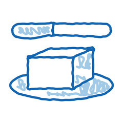 whole piece of butter and knife doodle icon hand drawn illustration
