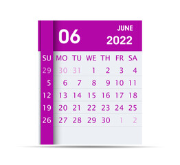 2022 June Month Calendar Flat design