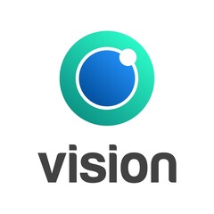 Abstract Eye Vision Logo.Blue Linear Geometric with Arrow Shape isolated on Blue Background.Usable for Business and Technology Logos.Flat Vector Logo Design Template Element