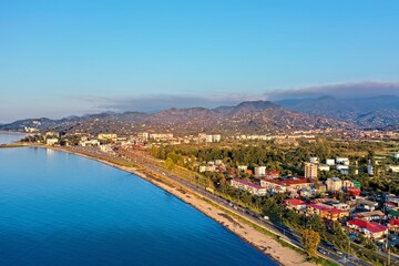 Fototapeta na wymiar Batumi, Georgia - May 1, 2021: Aerial view of the coastline