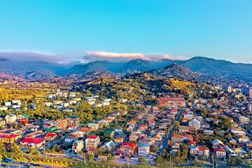 Fototapeta na wymiar Batumi, Georgia - May 1, 2021: View of the coastal village from a drone