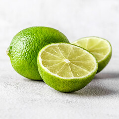 Green lime with cut in half and slices isolated on white background.Healthy green foods -...