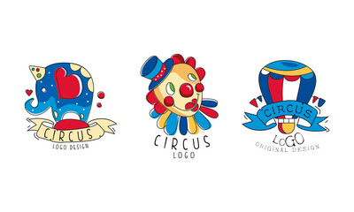 Circus Logo Design Set, Carnival and Circus Show Retro Badges and Labels Hand Drawn Vector Illustration