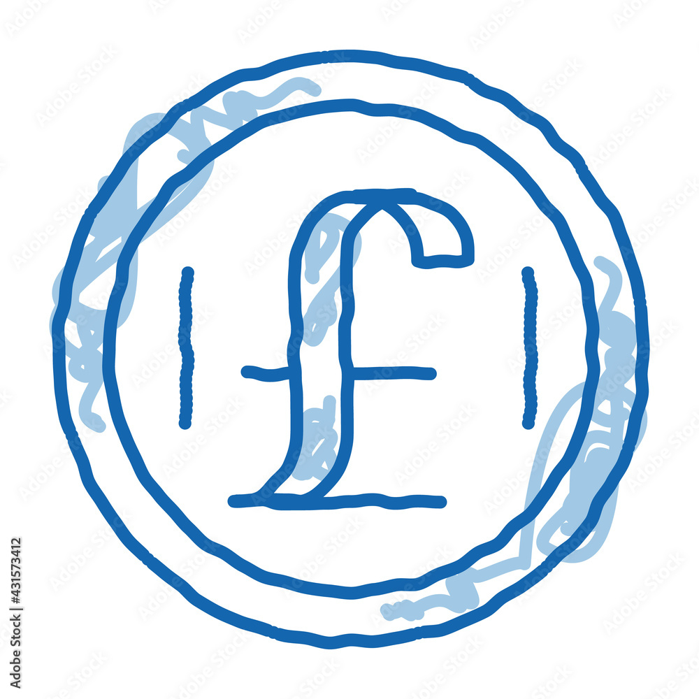 Sticker pound coin doodle icon hand drawn illustration