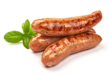 Grilled bavarian sausages, isolated on white background