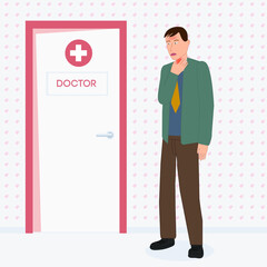 Fototapeta premium a man with a sore throat at the doctor's office