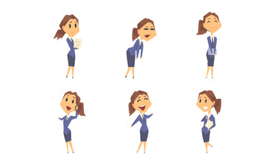 Businesswoman Character Having Busy Working Day Vector Set