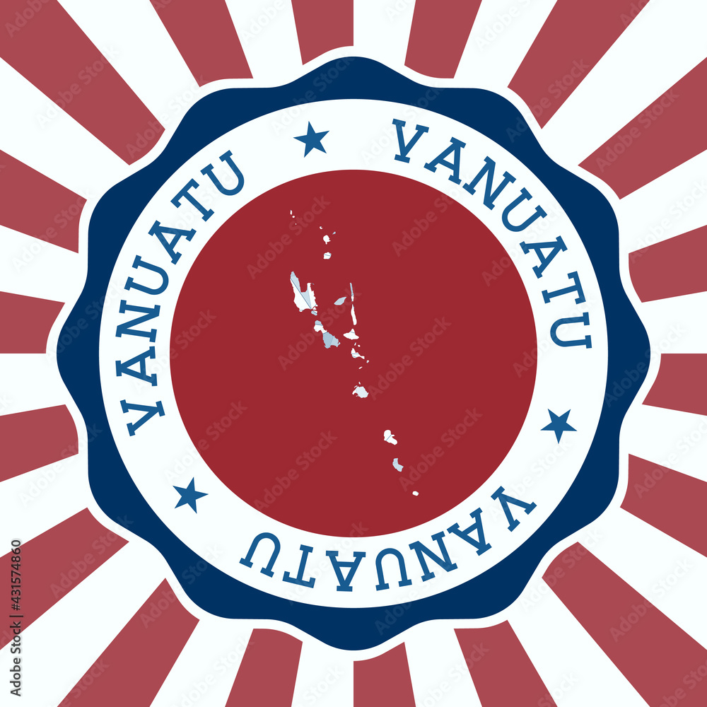 Poster vanuatu badge. round logo of country with triangular mesh map and radial rays. eps10 vector.