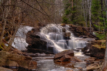 Cascade waterfall in the middle of the Norwegian forest, Scandinavia