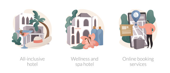 Hospitality industry abstract concept vector illustrations.