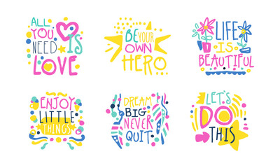 Hand Written Inspirational and Motivational Quotes Vector Set