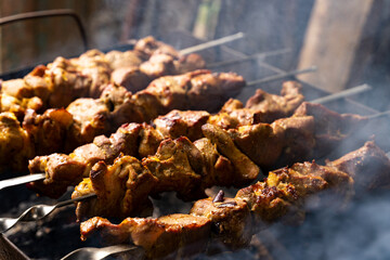 Large pieces of barbecue cooked on the grill