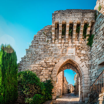Medieval town and gate of its wall